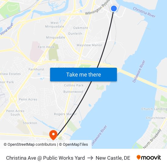 Christina Ave @ Public Works Yard to New Castle, DE map