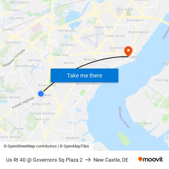 Us Rt 40 @ Governors Sq Plaza 2 to New Castle, DE map