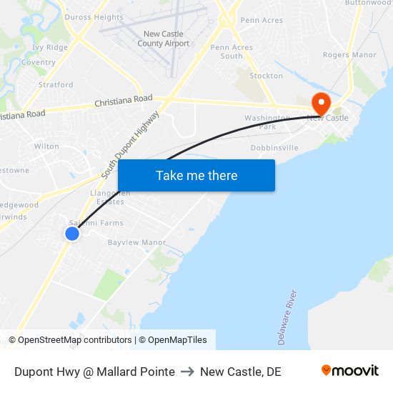 Dupont Hwy @ Mallard Pointe to New Castle, DE map