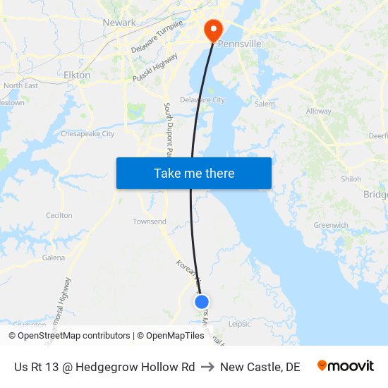 Us Rt 13 @ Hedgegrow Hollow Rd to New Castle, DE map