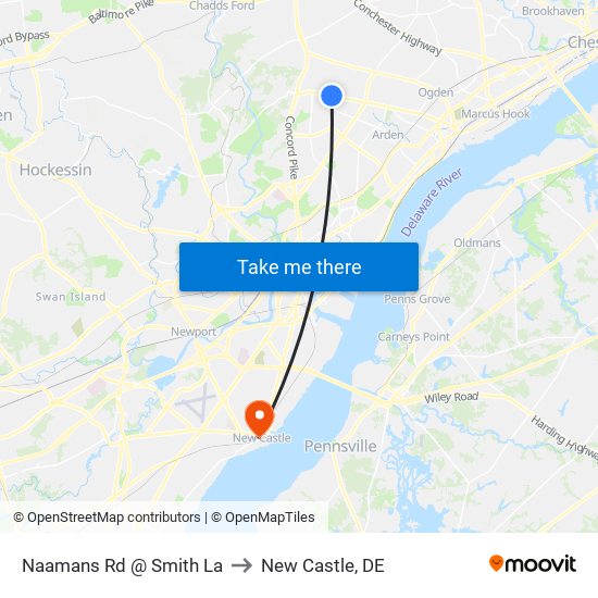 Naamans Rd @ Smith La to New Castle, DE map