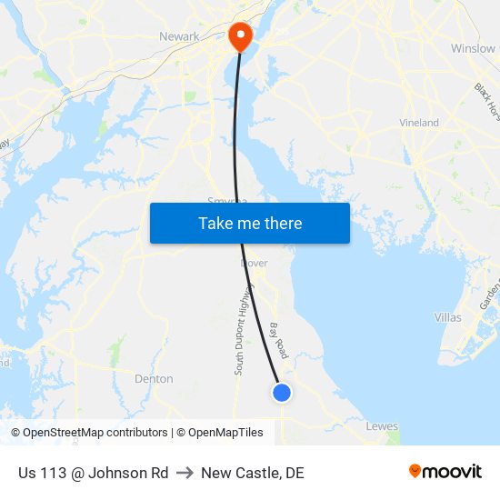 Us 113 @ Johnson Rd to New Castle, DE map