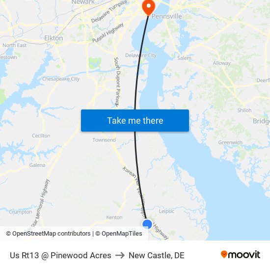 Us Rt13 @ Pinewood Acres to New Castle, DE map