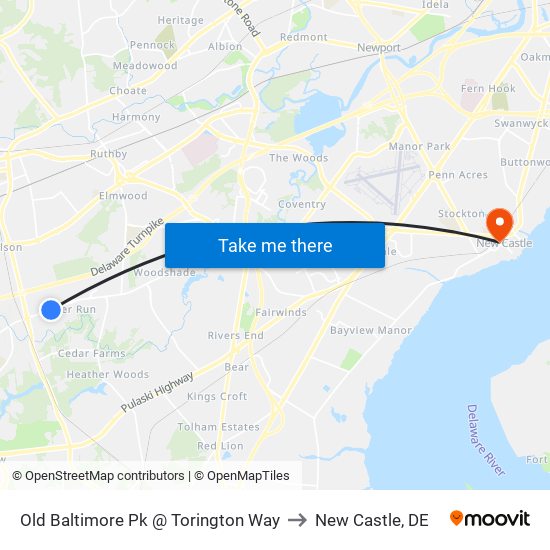Old Baltimore Pk @ Torington Way to New Castle, DE map