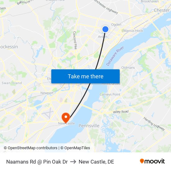 Naamans Rd @ Pin Oak Dr to New Castle, DE map