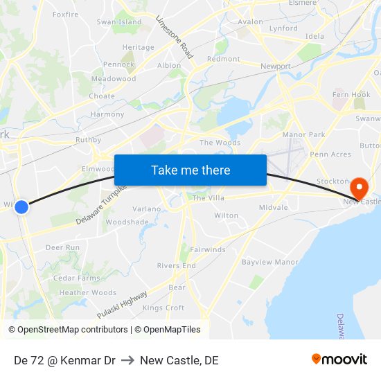 De 72 @ Kenmar Dr to New Castle, DE map