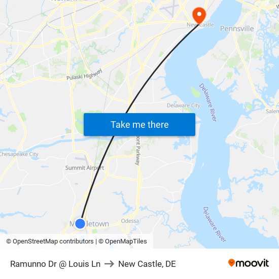Ramunno Dr @ Louis Ln to New Castle, DE map