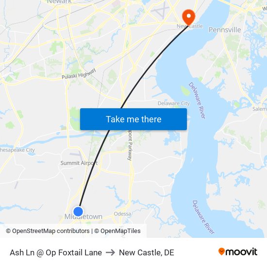 Ash Ln @ Op Foxtail Lane to New Castle, DE map