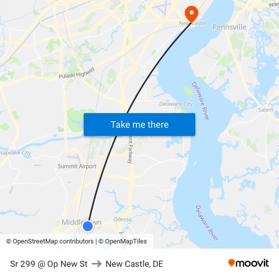 Sr 299 @ Op New St to New Castle, DE map