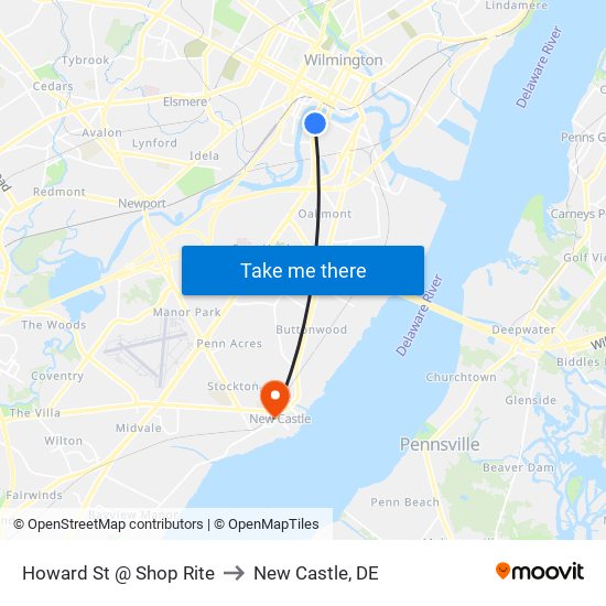 Howard St @ Shop Rite to New Castle, DE map