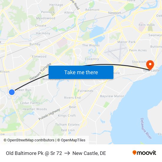 Old Baltimore Pk @ Sr 72 to New Castle, DE map