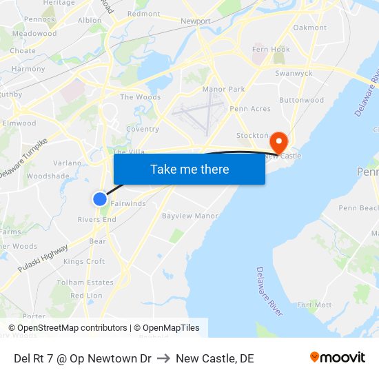 Del Rt 7 @ Op Newtown Dr to New Castle, DE map