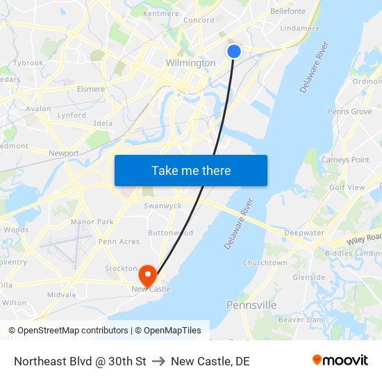 Northeast Blvd @ 30th St to New Castle, DE map