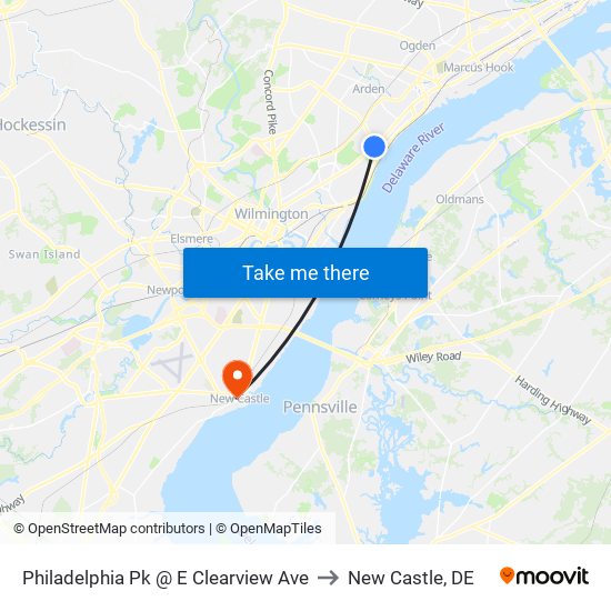 Philadelphia Pk @ E Clearview Ave to New Castle, DE map