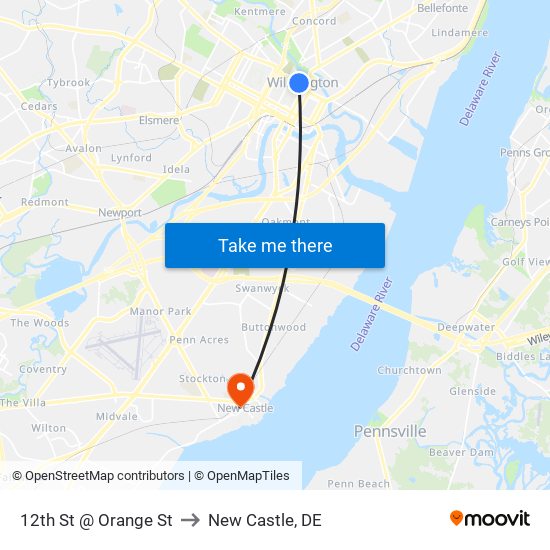 12th St @ Orange St to New Castle, DE map