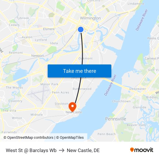 West St @ Barclays Wb to New Castle, DE map