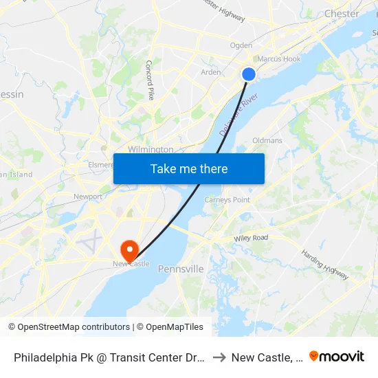 Philadelphia Pk @ Transit Center Dr - SW to New Castle, DE map