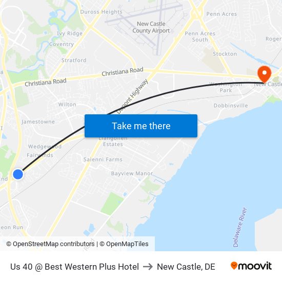 Us 40 @ Best Western Plus Hotel to New Castle, DE map