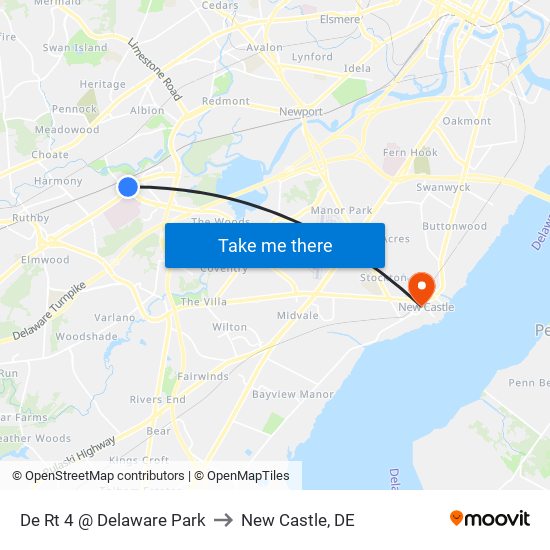 De Rt 4 @ Delaware Park to New Castle, DE map