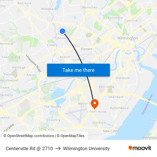 Centerville Rd @ 2710 to Wilmington University map