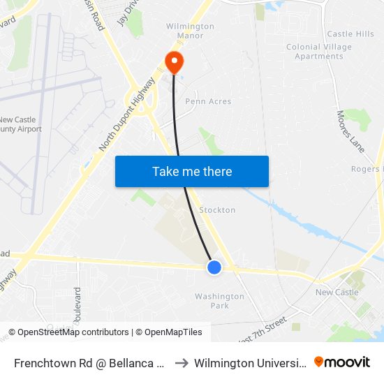 Frenchtown Rd @ Bellanca Rd to Wilmington University map