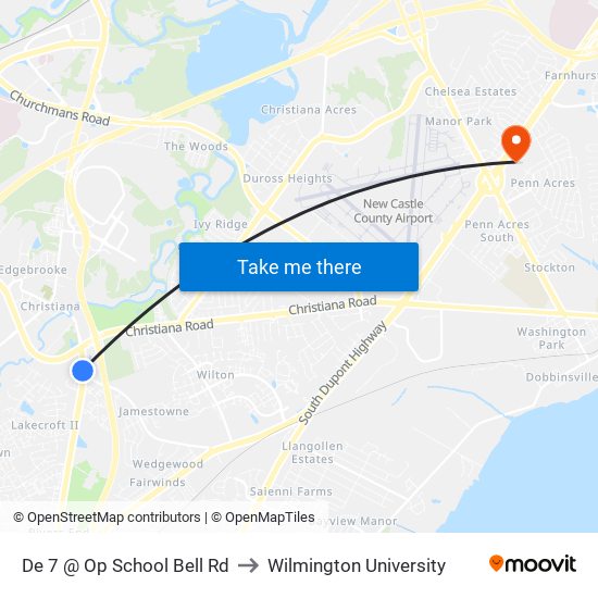 De 7 @ Op School Bell Rd to Wilmington University map