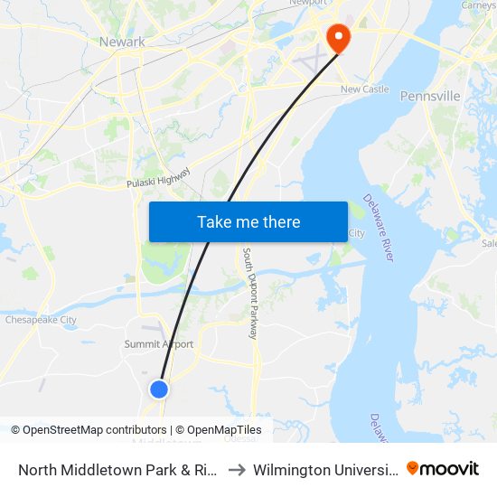 North Middletown Park & Ride to Wilmington University map