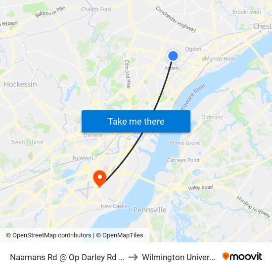 Naamans Rd @ Op Darley Rd Wb to Wilmington University map