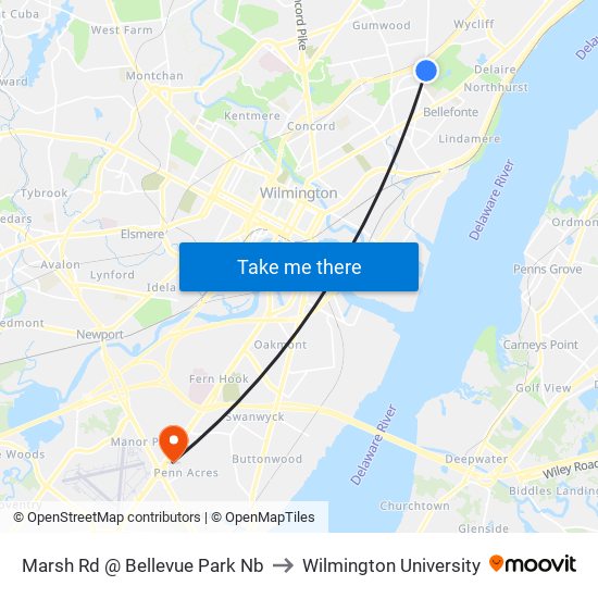 Marsh Rd @ Bellevue Park Nb to Wilmington University map