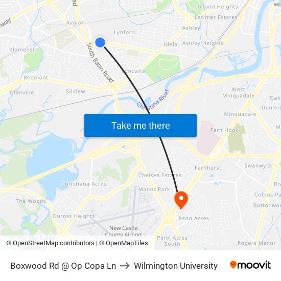 Boxwood Rd @ Op Copa Ln to Wilmington University map