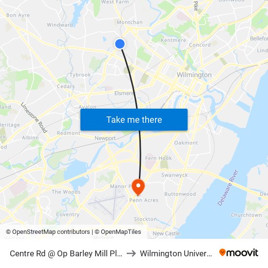 Centre Rd @ Op Barley Mill Plaza to Wilmington University map