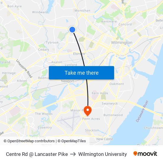 Centre Rd @ Lancaster Pike to Wilmington University map