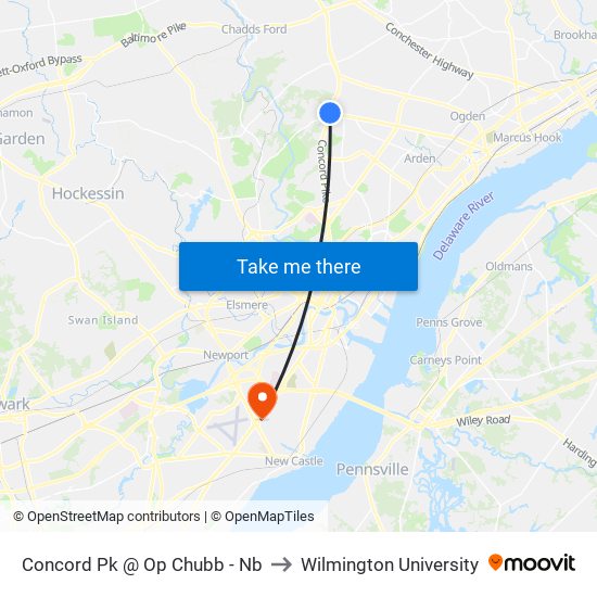 Concord Pk @ Op Chubb - Nb to Wilmington University map