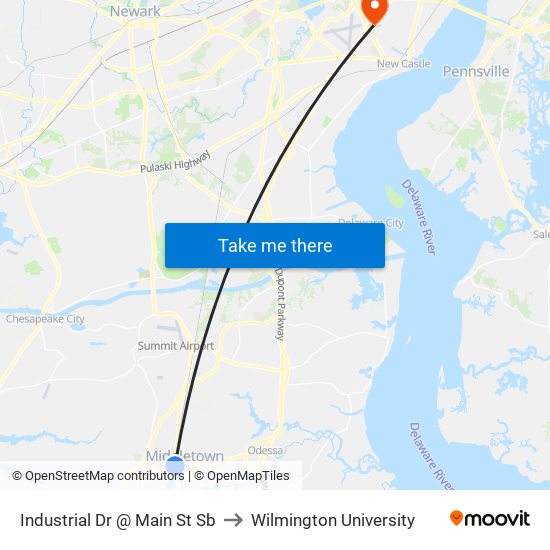 Industrial Dr @ Main St Sb to Wilmington University map