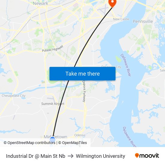 Industrial Dr @ Main St Nb to Wilmington University map