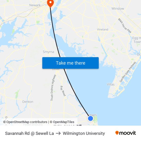 Savannah Rd @ Sewell La to Wilmington University map