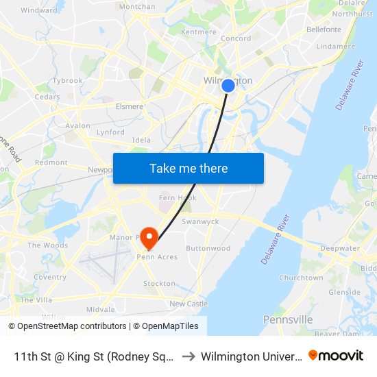 11th St @ King St (Rodney Square) to Wilmington University map