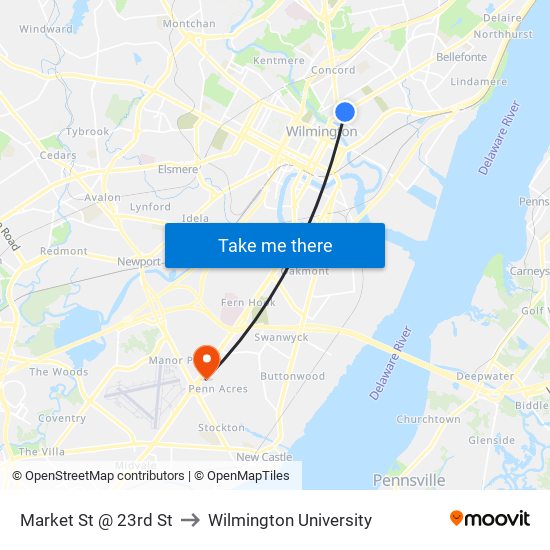 Market St @ 23rd St to Wilmington University map