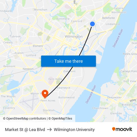 Market St @ Lea Blvd to Wilmington University map