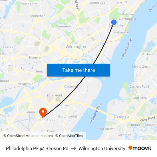 Philadelphia Pk @ Beeson Rd to Wilmington University map
