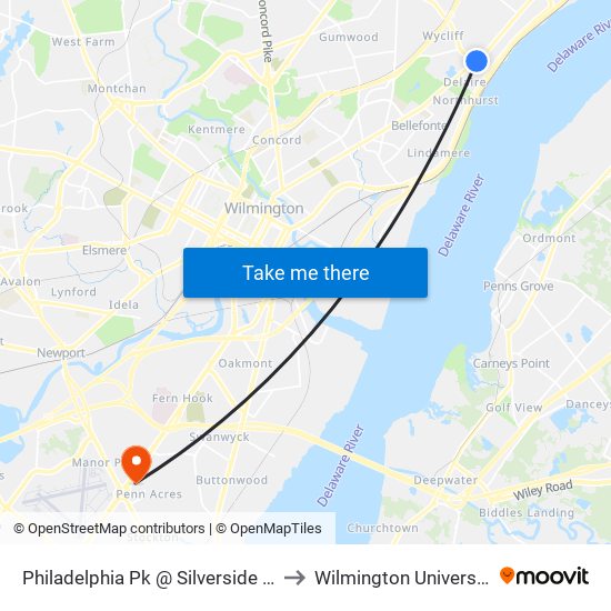 Philadelphia Pk @ Silverside Rd to Wilmington University map