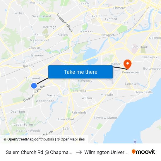 Salem Church Rd @ Chapman Rd to Wilmington University map