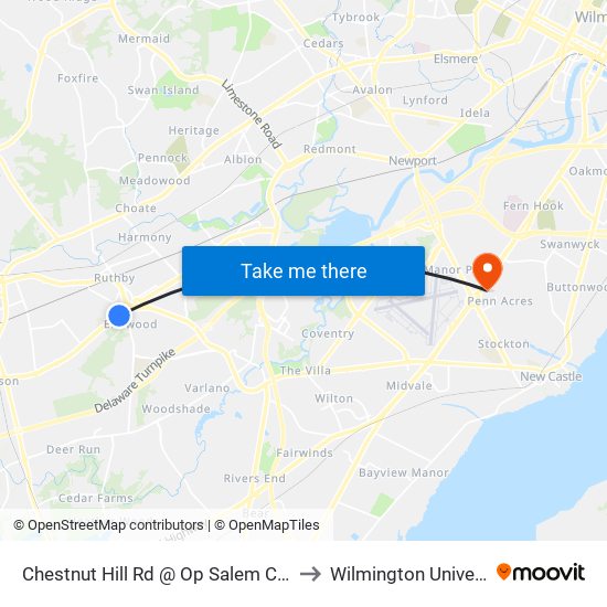 Chestnut Hill Rd @ Op Salem Chrh Rd to Wilmington University map