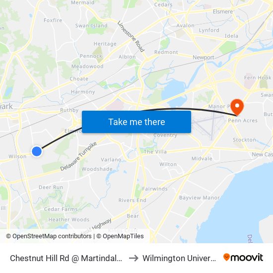 Chestnut Hill Rd @ Martindale Dr to Wilmington University map
