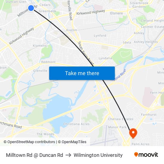 Milltown Rd @ Duncan Rd to Wilmington University map