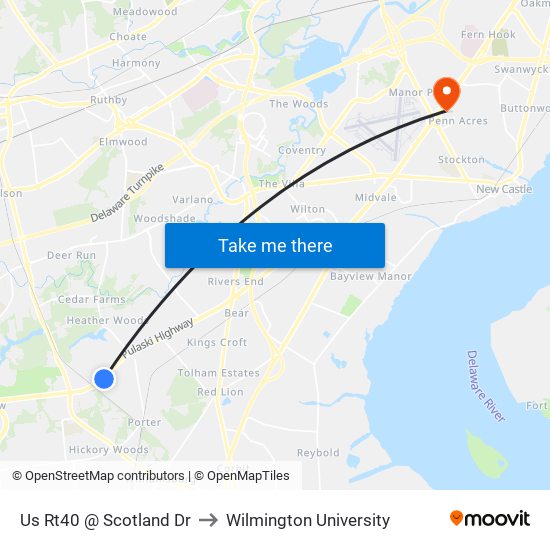 Us Rt40 @ Scotland Dr to Wilmington University map