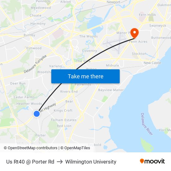 Us Rt40 @ Porter Rd to Wilmington University map