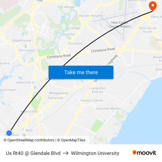 Us Rt40 @ Glendale Blvd to Wilmington University map