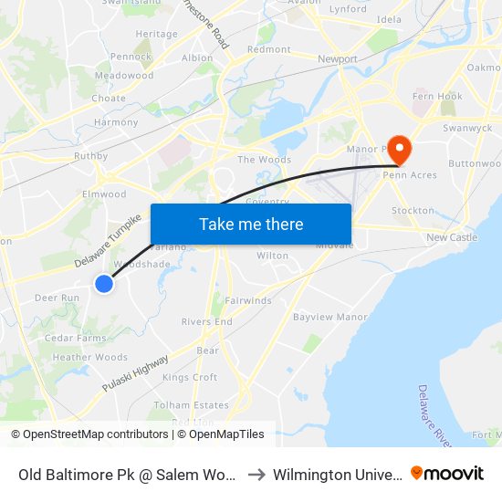 Old Baltimore Pk @ Salem Woods Rd to Wilmington University map