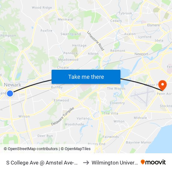 S College Ave @ Amstel Ave-Ped X to Wilmington University map
